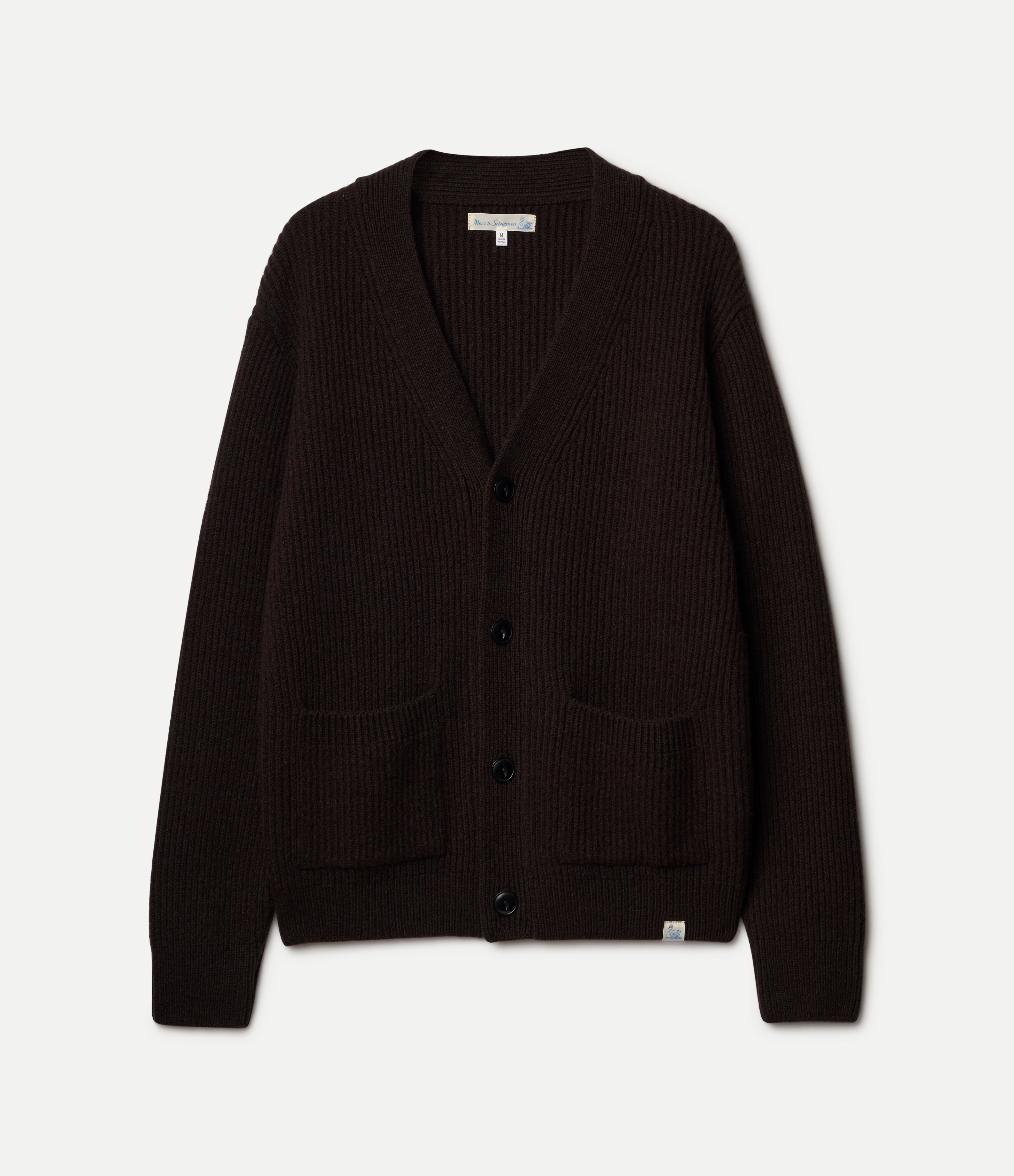 Dark brown cardigan on a light gray background