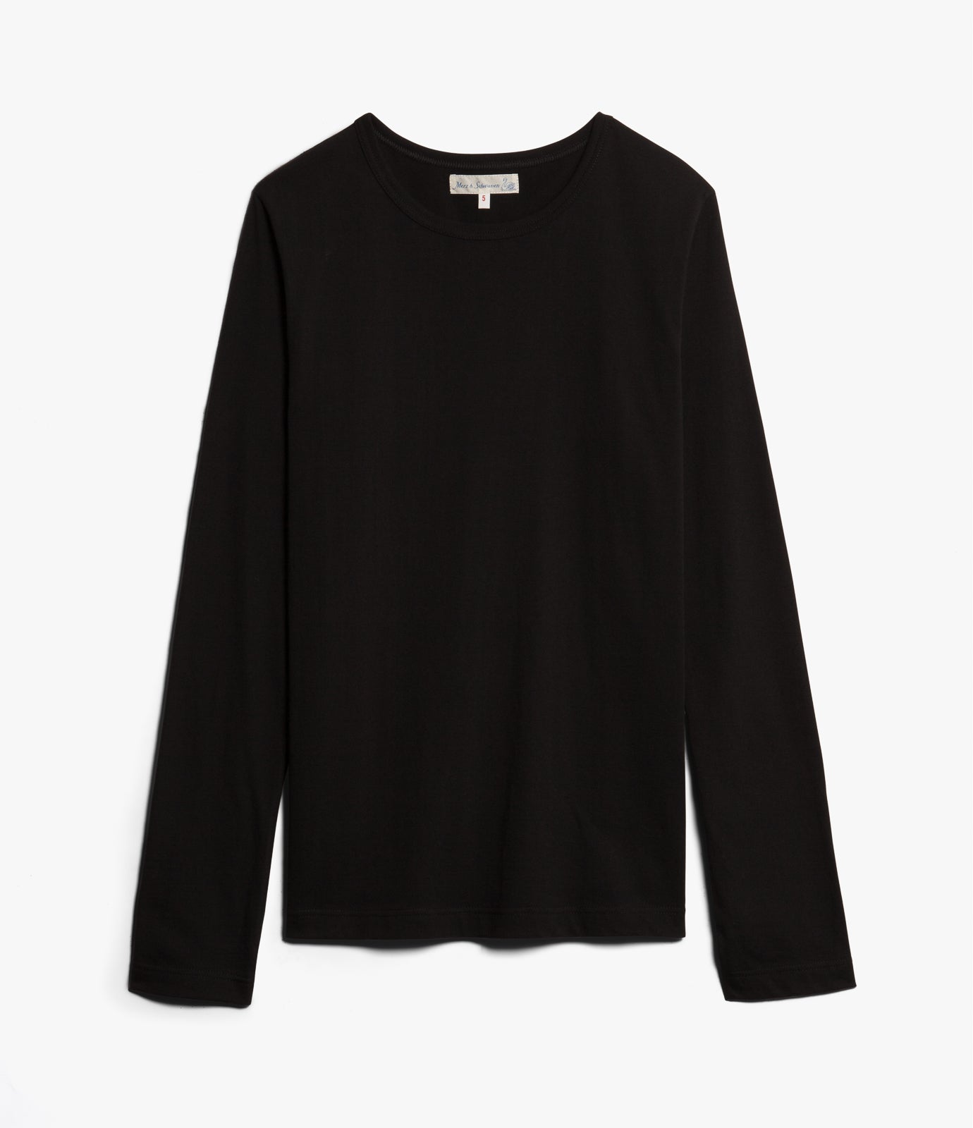 Black loopwheeled long-sleeve shirt on a white background