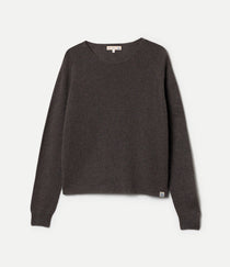 Dark gray sweater made of merino wool, silk and cashmere against neutral background