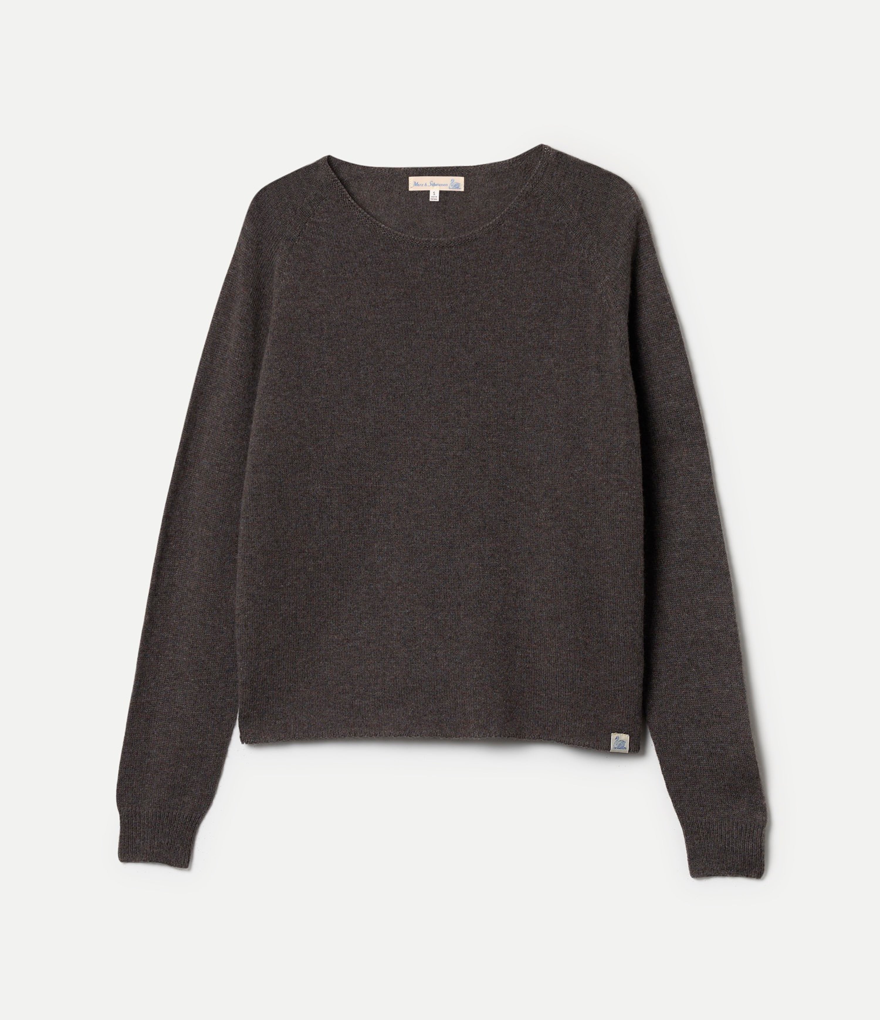 Dark gray sweater made of merino wool, silk and cashmere against neutral background