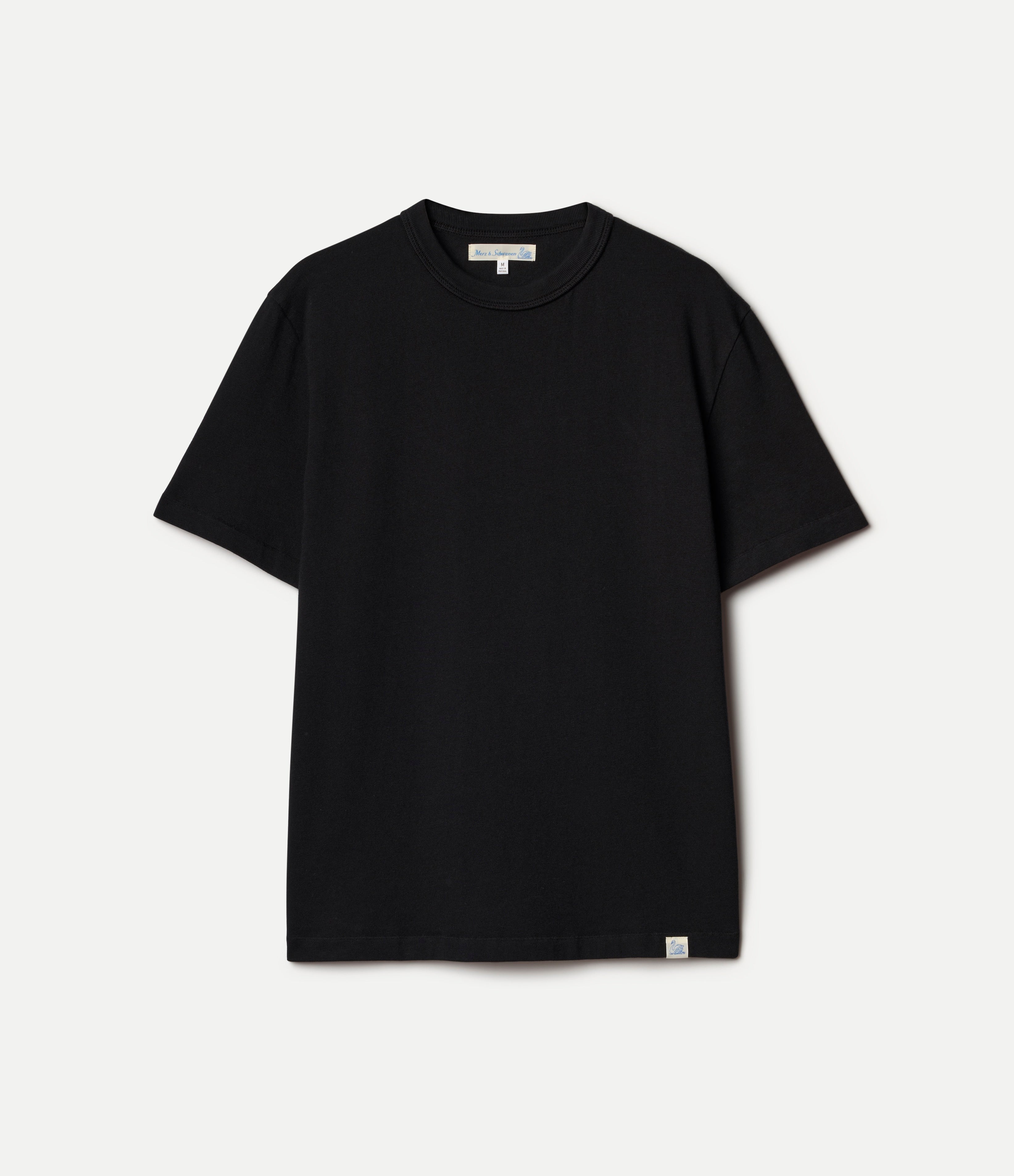 Black organic cotton t-shirt on a white background